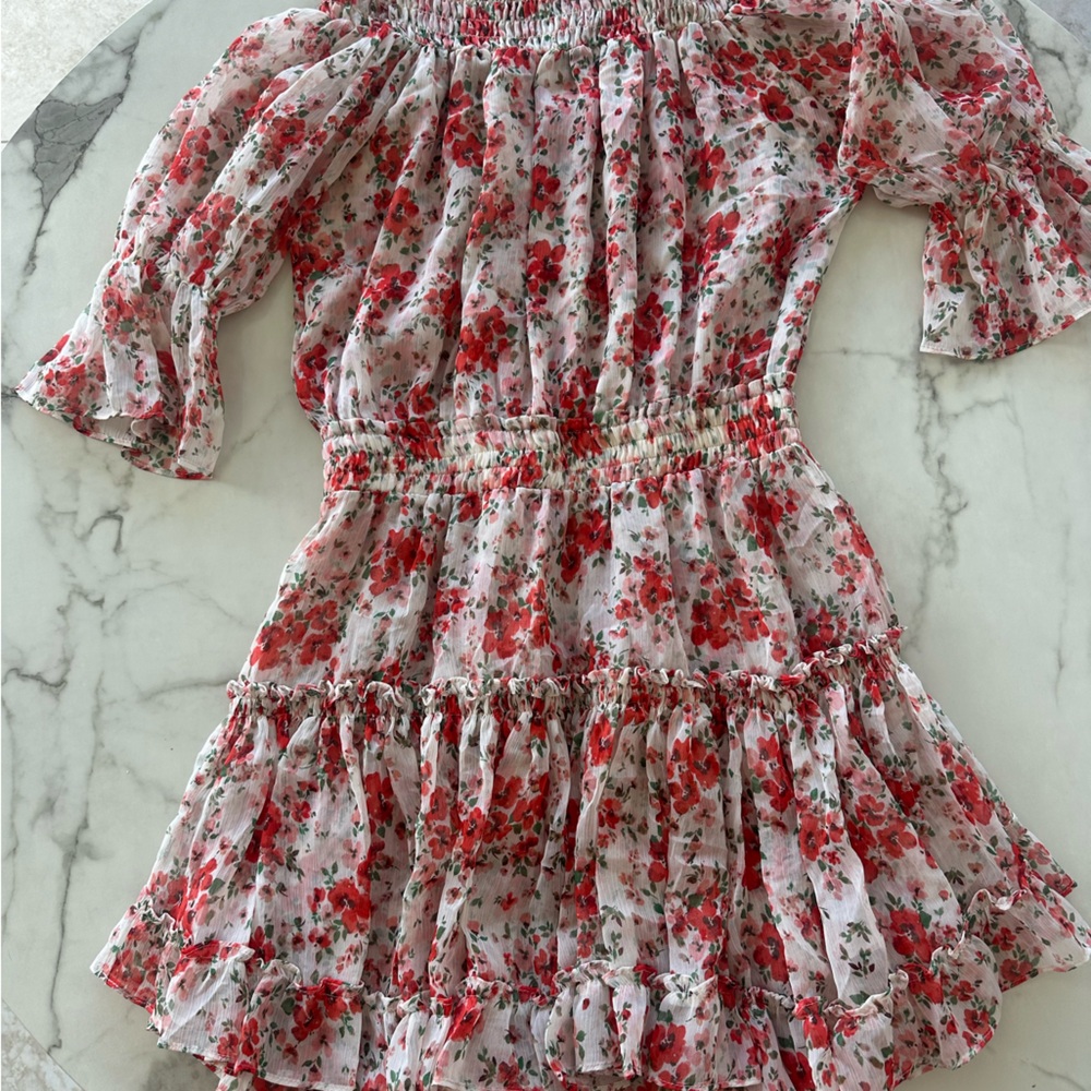 Misa Los Angeles Red and White Ruffled Tiered Sundress